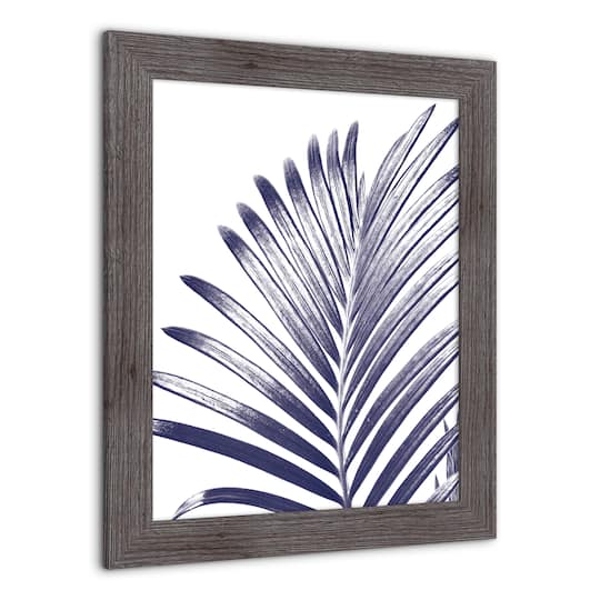 Navy Palm Leaf Wall Print in Western Gray Frame